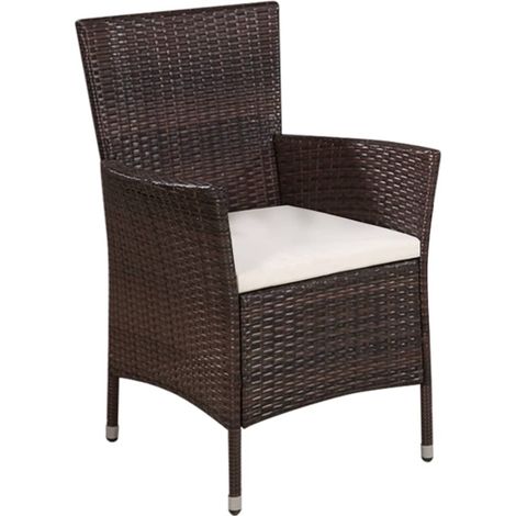 Chaise de jardin Chaise et tabouret d'extérieur et coussins Résine tressée Brun (1/5)