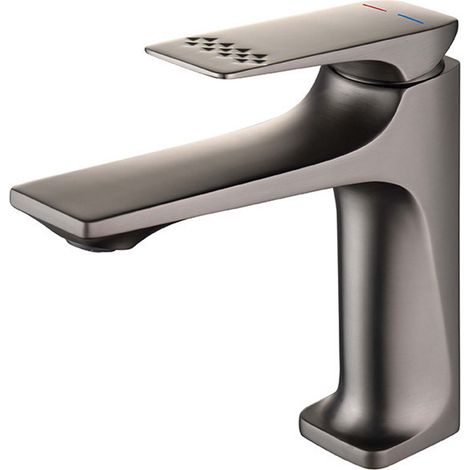 Bassin à noyau de cuivre robinet chaud et froid lavabo de salle de bain résistant aux éclaboussures, hauteur 16,5 cm, tuyau d'entrée d'eau 60 cm, gris pistolet-TONCHEAN (1/4)
