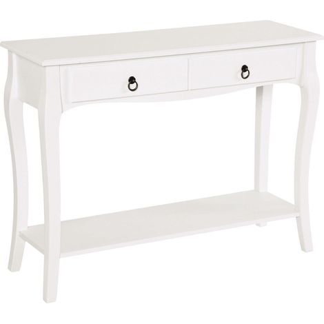 Console d'entrée moderne avec 2 tiroirs, en bois, 100 x 33 x 75 cm, blanche (1/5)