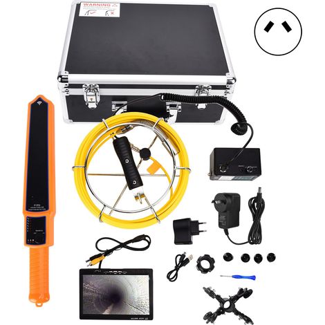Caméra d'inspection de tuyaux LCD 7 pouces 512Hz, endoscope industriel HD avec 12LED, prise AU 100-240V, câble 40m/131.2ft (1/5)