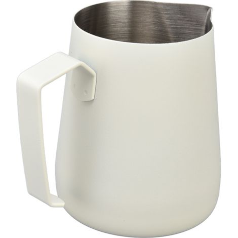 450 ml dickflüssiger Milchaufschäumer, trommelförmig, weiß, Kaffeetasse mit spitzem Ausguss (1/5)