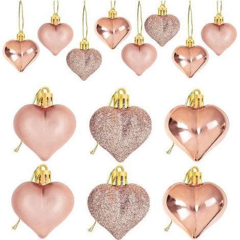 Herzförmiger Weihnachts- und Valentinstagskranz, herzförmiger Schmuck, Kugelschmuck für Zuhause, hängender Baumschmuck (1/4)