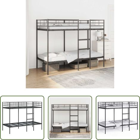 vidaXL Stahlbett -  Etagenbett ohne Matratze Schwarz 90x200 cm Stahl