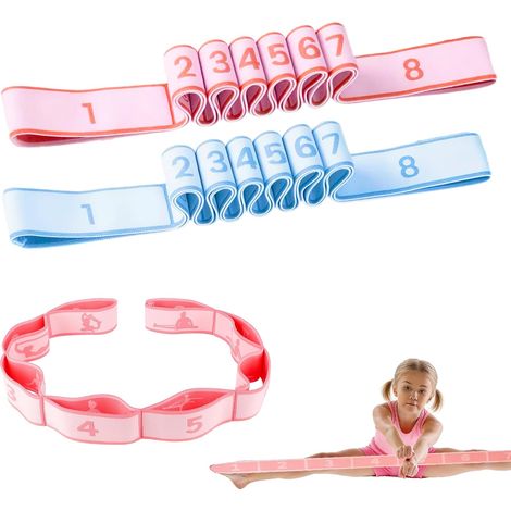 Lot de 2 bandes d'étirement pour gymnastique, yoga avec 8 boucles réglables pour bandes de résistance flexibles et extensibles - Sangle de traction pour pilates, danse, gymnastique (1/5)