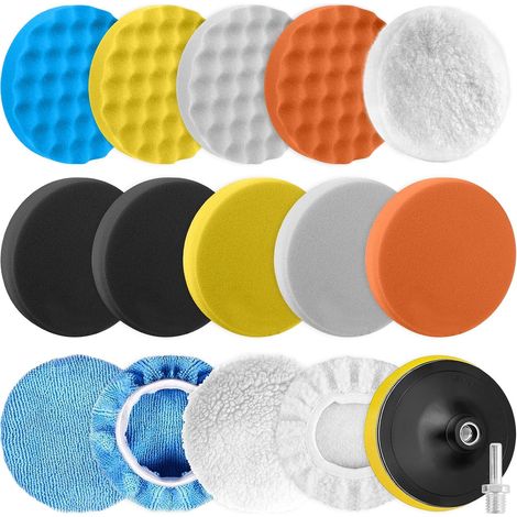 125mm Tampon de Polissage de Voiture, Kit de 16 Pièces, Adaptateur de Perceuse, Tampons de Cire de Laine et de Microfibre, Polissage et Cirage Voiture (1/5)