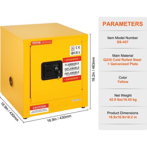 Armoire de Sécurité 43x43x46 cm Armoire Anti-Feu Jaune 50 L