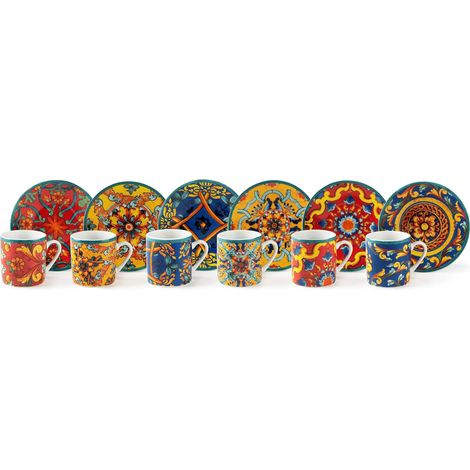 Excelsa , Porcellana, Set 6 tazzine da caffè Trinacria con piattino, multicolore (1/4)