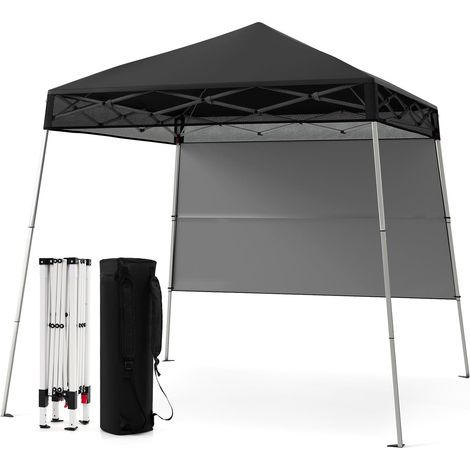 GOPLUS Tonnelle Jardin Exterieur Pliante 234x234CM, Auvent avec Paroi Latérale, Hauteur Réglable 211/221CM, Sac Transport, 4 Piquets, Tente Jardin Imperméable pour Fêtes et Camping (234CMNoir)