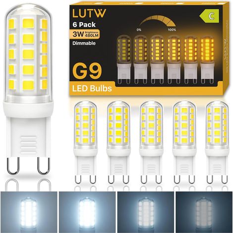 Ampoule LED G9 Dimmable, 3W = 40W 480LM Blanc Froid 6000K Lot de 6 G9 LED Classe C, Ampoule LED, Économie d'énergie, Sans Scintillement, CRI 80, pour Cuisine Chambre Salon Jardin (1/5)