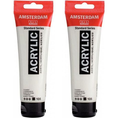 Peinture acrylique - AMSTERDAM - Blanc titane - Lot de 2 tubes - 120ml - Résistance à la lumière (1/2)