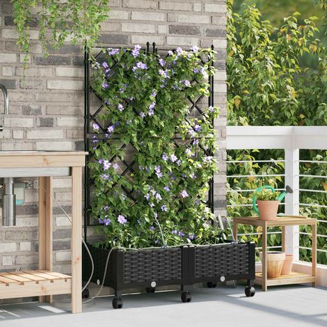 vidaXL Garten Blumenkübel mit Bewässerung und Rädern 2 Stk. Schwarz PP (1/5)