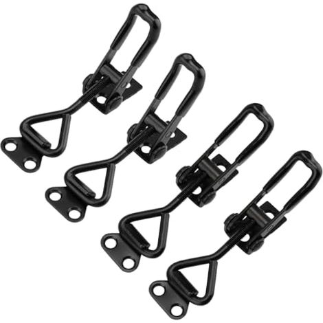 Lot de 4 pinces à bascule réglables en métal à dégagement rapide, très résistantes 100 kg, boucle à levier pour boîte, armoire, casier, placard, porte (noir)