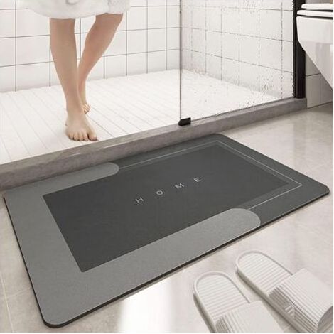 Tapis de bain absorbant, antidérapant et anti-moisissure, 75 x 35 cm, tapis de douche en boue de diatomées, tapis épais à séchage rapide 4 couches, convient pour chambre, cuisine et salle de bain, gri (1/5)