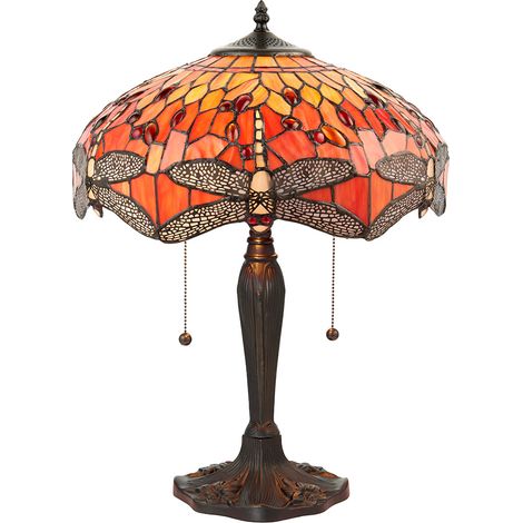Lampada da tavolo Tiffany Dragonfly Flame 2xE27 rossa (1/5)