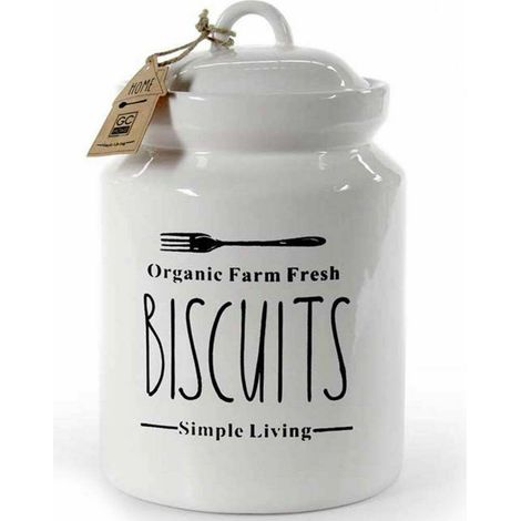 TrAdE Shop Traesio - Biscottiera Barattolo Per Biscotti Muffin Dolci In Ceramica Bianca Con Scritte - (1/2)