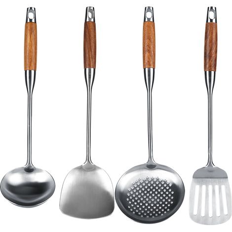 de 4 ustensiles de cuisine en acier inoxydable 304 et bois (1/5)