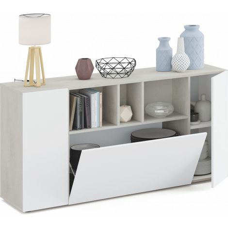 Aparador 150x41x76 cm blanco mate y efecto cemento con 3 puertas – Empoli (1/5)