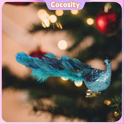 Pendentif en plumes - COCOSITY - Paon - Bleu paon - Plumes, paillettes et perles - Clip de fixation (1/5)