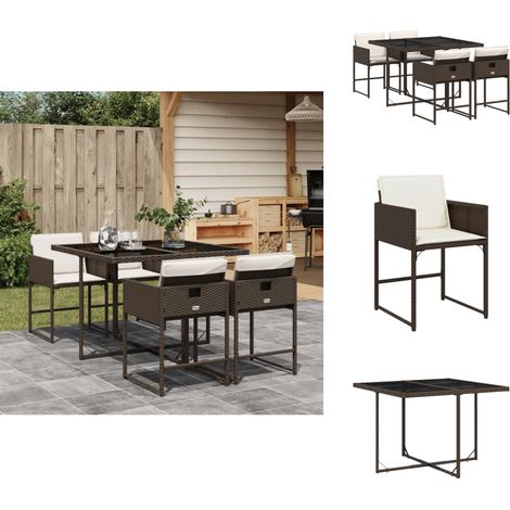 Ensemble à manger de jardin 5 pcs et coussins marron poly rotin - Salon De Jardin - Meuble De Jardin - Set De Salon De Jardin - Résine Tressée - Poly Rotin (1/5)