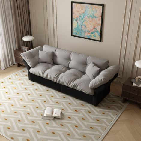 Canapé-lit queen taille 190 cm, convertible 3-en-1 avec touffes et 2 oreillers doux, canapé-lit multifonctionnel en velours, gris clair