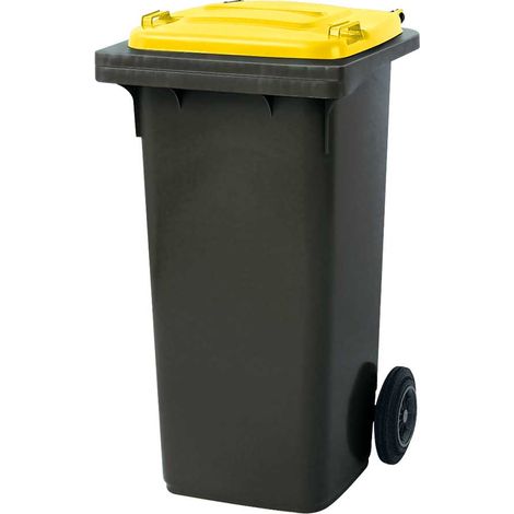 BRB Müllbehälter, Inhalt 120 Liter, Farbe anthrazit mit buntem Deckel, BxTxH 480 x 550 x 930 mm, PE-HD (grau/gelb)