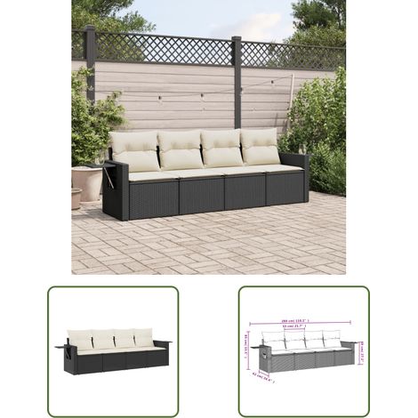 The Living Store Salon de jardin 4 pcs avec coussins noir résine tressée - Ensemble Salon De Jardin - Meuble De Jardin - Résine Tressée - Rotin Synthétique - Mobilier Extérieur (1/3)