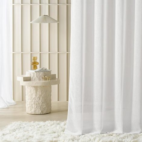 Voilage Transparent avec Oeillets Sensia 300 x 240 cm Décorations pour Maison Salon Chambre Fenêtre Intérieur rappelle Le Lin Blanc, 1 pièce (1/5)