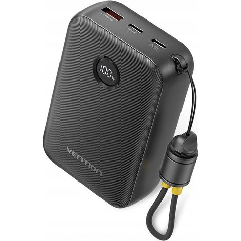 Batterie externe Vention 20 000 mAh, 2 ports USB-C, 1 port USB-A avec écran, 22,5 W, noire (1/2)