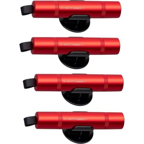 Pack de 4 Marteaux d'urgence pour voiture — aluminium avec coupe-ceinture et brise-vitre à ressort