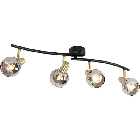 QAZQA Art Déco Plafón Art Deco dorado cristal ahumado 4-luces - VIDRO Vidrio /Acero Alargada Adecuado para LED Max. 4 x 25 Watt