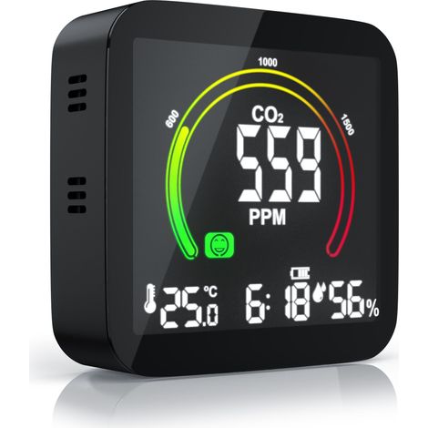 Brandson - CO2 Melder Messgerät Luftqualitätsprüfer, Kohlenstoffdioxid Sensor Messung PPM, Co2 Anzeige, Raumluft Lüftungsampfehlung Alarm, Wecker (1/5)