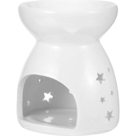 Brûleur D'huiles Essentielles en Céramique Blanc Design Ajouré, Surface Lisse et Grosse Capacité, Bougeoir pour Bougie Chauffe-Plat Maison (1/5)