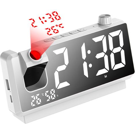 Sveglia con funzione di proiezione per la camera da letto - orologio digitale con proiettore a 180° - display a LED - doppia sveglia - temperatura e (1/3)