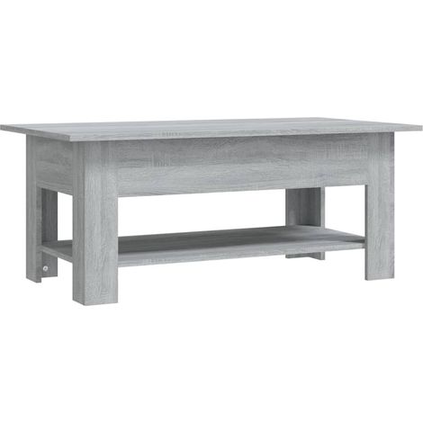 Table basse avec étagère inférieure forme rectangulaire design minimaliste 102 x 55 x 42 cm bois d'ingénierie gris DEC039995