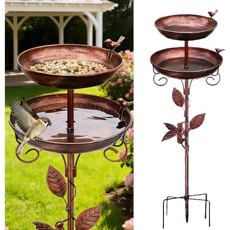 Freistehendes Vogelbad für den Außenbereich, 117 cm großer 2-in-1-Vogelfutterspender mit Ständer, Vintage-Vogelfutterspender aus Metall, Gartenfutterspender, Dekoration aus Gusseisen für Garten, Rasen (1/5)
