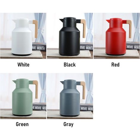 VURAHOME - 1L Thermoskanne für Kaffee, doppelwandige Thermoskanne mit Holzgriff, Wasserkocher, Isolierflasche, Teekanne, hält Getränke heiß und kalt (Grün) (1/5)