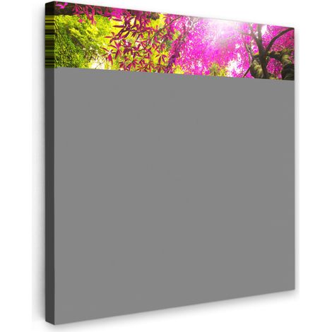 TABLEAU SUR TOILE Chute d'eau avec des fleurs et des arbres colorés - Nature - Jungle Tableau Chambre Adulte 90x90 cm