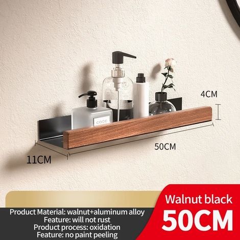 Étagère d'angle en bois et aluminium (noir, 50 cm) pour ranger le shampoing, étagère murale de douche, organisateur de salle de bain, accessoires de salle de bain (1/5)