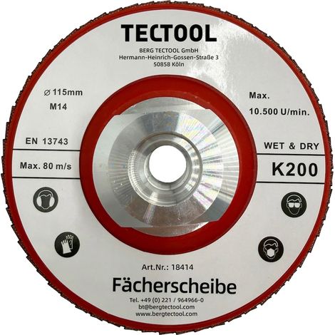 TECTOOL Disque à lamelles diamant hybride Ø115 mm - grain K200 - filetage M14