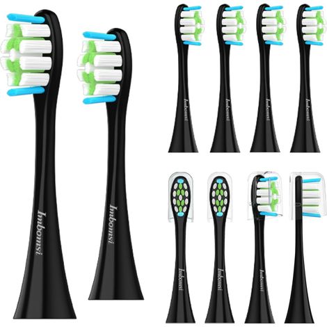 Brosses de rechange compatibles avec brosse à dents électrique, têtes de brosse à dents électrique sonique, enlever la plaque dentaire, poils doux, noirs, 10 pièces (1/5)