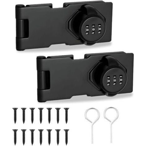 Lot de 2 cadenas à combinaison verrouillable à 3 chiffres avec vis Serrure à mot de passe mécanique pour armoire, placard, porte de grange Noir (1/5)