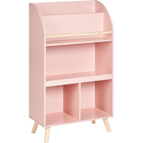 Estantería de 3 baldas para habitación infantil de madera de pino MDF patas de madera rosa pastel Liloet