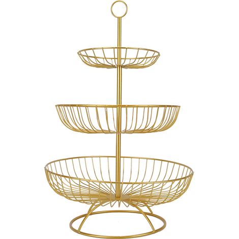 Panier de rangement à fruits moderne 3 étages pour salon, plateau vaisselle doré (1/5)