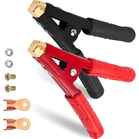 Lot de 2 Pinces Crocodiles Grandes Pinces Crocodiles de 1000 A - en cuivre Pur - avec Gaine Isolante pour câble de Batterie de 16 à 35 mm² (1/5)