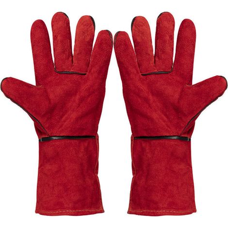 (Red) Cowhide leather welding glove - One size fits all - L.33 cm
