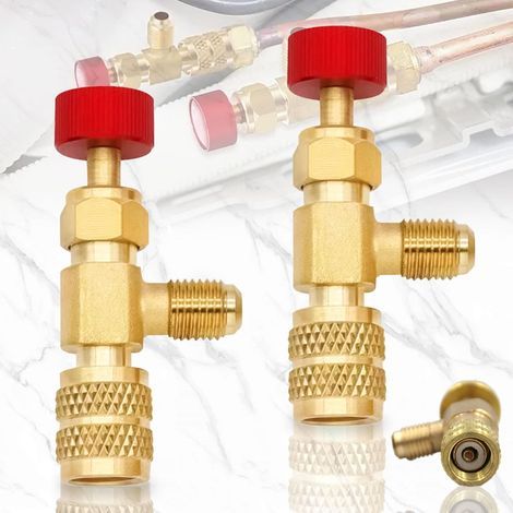 2 Pièces Soupape de Sécurité Liquide Adaptateur, Soupape de Sécurité R410A R22, Vanne de Régulation de Réfrigérant, Vanne de Refroidissement Climatisation, for Air Conditioning Flow Valves (1/5)