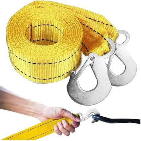 Corde de remorquage 3M jusqu'à 3 tonnes avec double crochet, alimentation de secours pour voiture, sangle de remorquage épaisse et élargie, charge 3 000 kg, jaune (1/5)