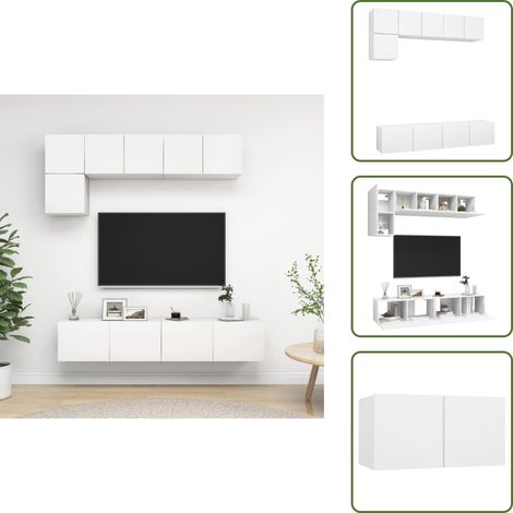 5-tlg. TV-Schrank-Set Weiß Holzwerkstoff - Hängender TV-Schrank - TV-Wandregal - Holzwerkstoff Möbel - Weißer TV-Schrank - Wohnzimmereinrichtung (1/5)
