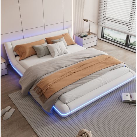 (=WX000540AAK)160200cm Flachbett, Bodenbett, PU, LED-Umgebungslicht, weiß (1/5)