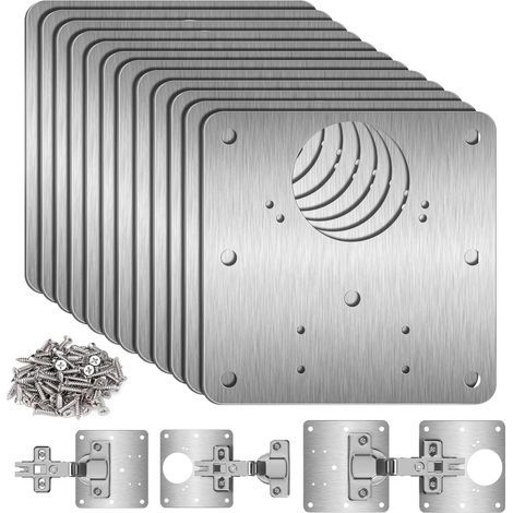 12 PCS Door Hinge Repair Plate with 48 Screws, Hinge Repair Plate for Repairing Cabinet Door Hinges, Wood, Furniture (1/5)